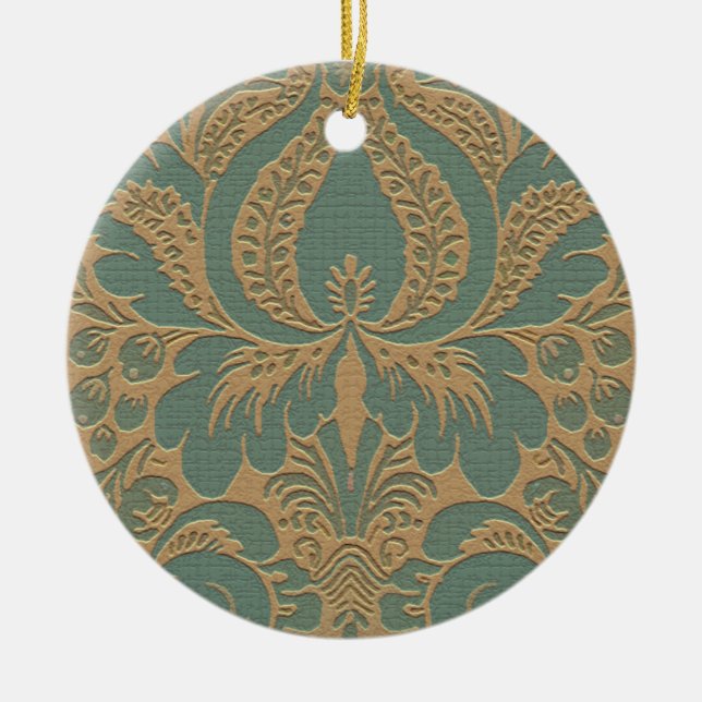 Ornamento De Cerâmica Ornament Teal Beige Damask (Frente)