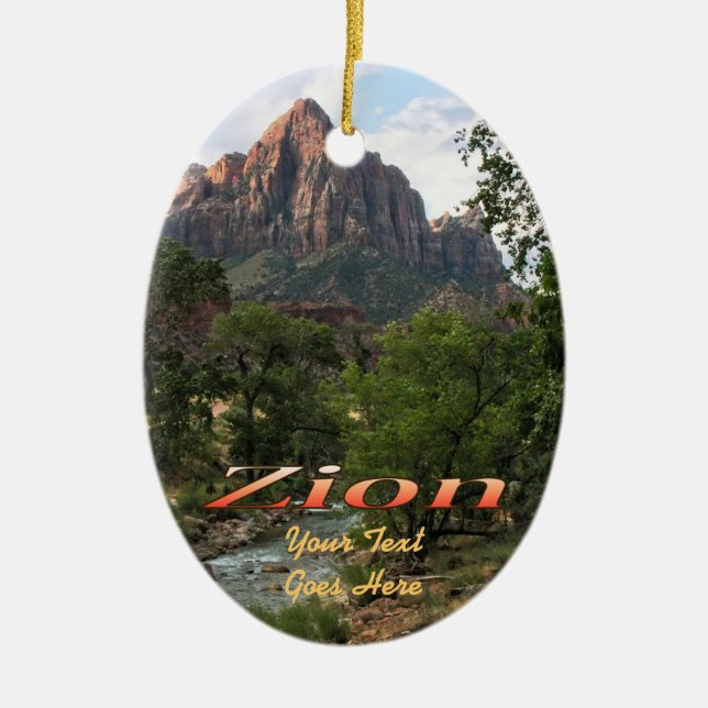 Ornamento De Cerâmica Ornamento: Virgin River & Watchman 2 (Oval) (Frente)