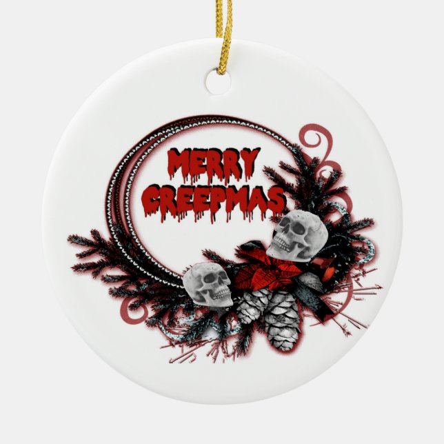 Ornamento De Cerâmica Ornanamento de Natal de Creepmas feliz (Frente)