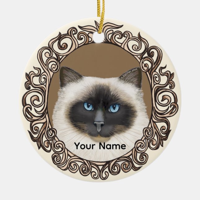 Ornamento De Cerâmica Ornate Birman Cat  Ornament (Frente)
