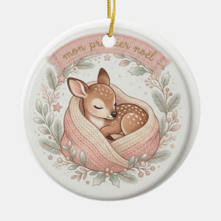 Ornamento De Cerâmica Ornement de Noël Bébé Daim : "Mon Premier Noël"