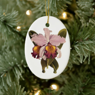 Ornamento De Cerâmica Orquídea Cattleya Roxa Vintage, Flores Tropicais