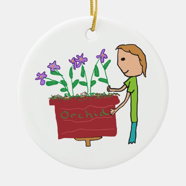 Ornamento De Cerâmica Orquídea crescendo (Frente)