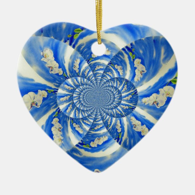 Ornamento De Cerâmica Orquídea Pintura em Aquarela, Nuvens Mandala (Frente)