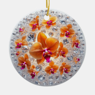 Ornamento De Cerâmica Orquídeas Incorporadas em Cristais