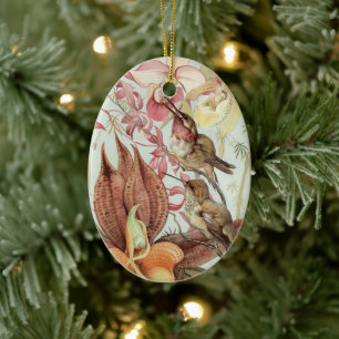 Ornamento De Cerâmica Orquídeas Tropicais Vintage, Flores e Beija-flores