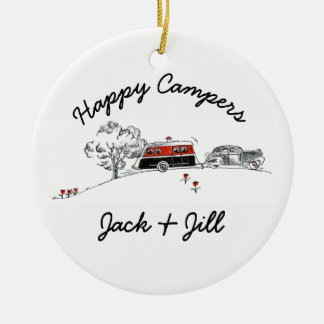 Ornamento De Cerâmica Os campistas felizes personalizaram o carro do