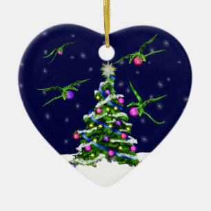 Ornamento De Cerâmica Os dragões verdes do bebê cercam uma árvore de