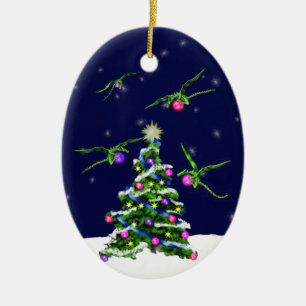 Ornamento De Cerâmica Os dragões verdes do bebê cercam uma árvore de