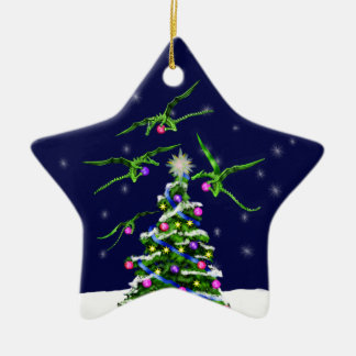 Ornamento De Cerâmica Os dragões verdes do bebê cercam uma árvore de