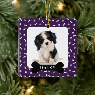 Ornamento De Cerâmica Osso de Cachorro Personalizado e Foto de Férias co
