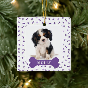 Ornamento De Cerâmica Osso de Cachorro Personalizado & Foto de Natal da 