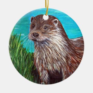 Ornamento De Cerâmica Otter por pintura de um rio