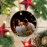 Ornamento De Cerâmica Our First Christmas As A Family Of 3 Gold Foil<br><div class="desc">Our First Christmas As A Family Of 3 Gold Foil Ceramic Ornament</div>