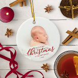 Ornamento De Cerâmica Our First Christmas As Grandparents Red Script<br><div class="desc">Our First Christmas As Grandparents Red Script Ceramic Ornament</div>
