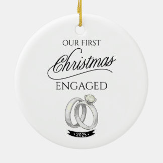 Ornamento De Cerâmica Our First Christmas Engaged 2025