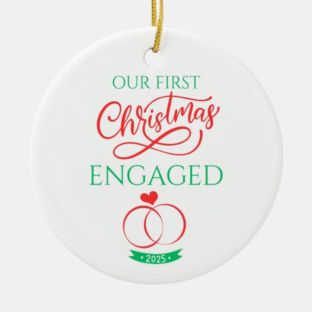 Ornamento De Cerâmica Our First Christmas Engaged 2025 (Frente)