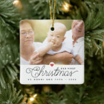 Ornamento De Cerâmica Our First Christmas Grandparents 2 Photos<br><div class="desc">Keepsake with 2 of your favorite photos,  "Our First Christmas" and heart ceramic ornament.</div>