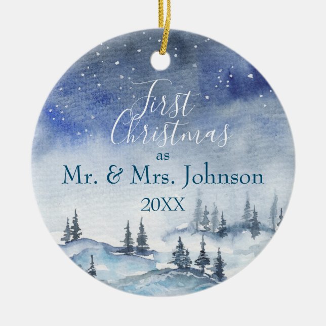 Ornamento De Cerâmica Our First Christmas Mr & Mrs | Married Year (Frente)
