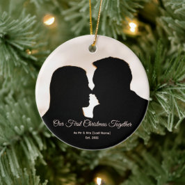 Ornamento De Cerâmica Our First Christmas Together Couple Silhouette