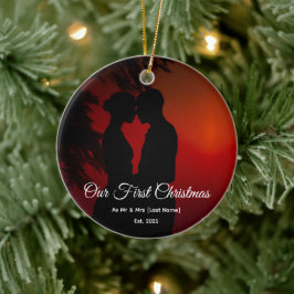 Ornamento De Cerâmica Our First Christmas Together Mr & Mrs Silhouette