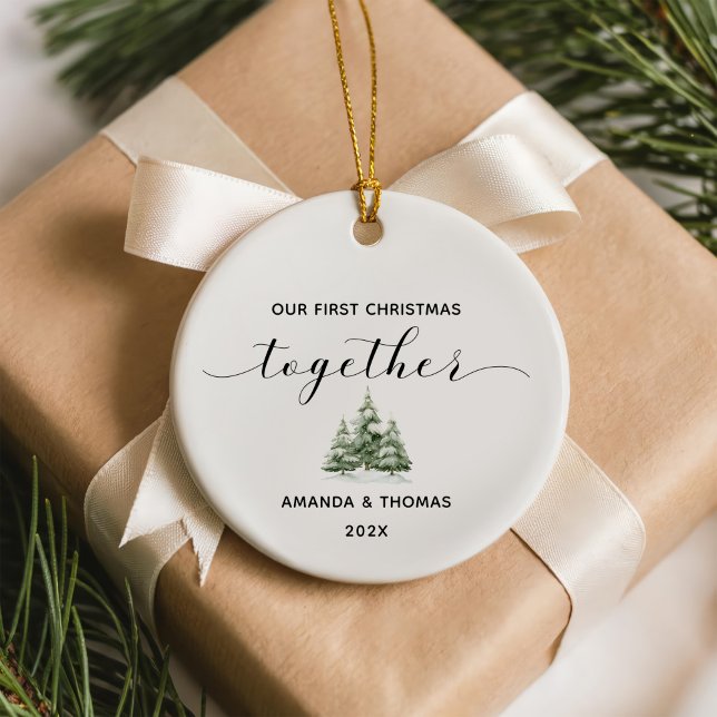 Ornamento De Cerâmica Our First Christmas Together Photo (Criador carregado)