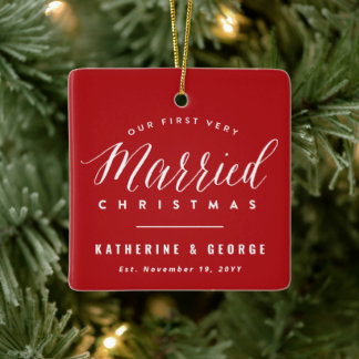 Ornamento De Cerâmica Our First Very Married Christmas Mr & Mrs Wedding