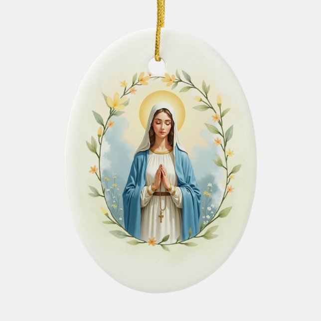 Ornamento De Cerâmica Our Lady of the Rosary God's Peace and Blessings (Frente)
