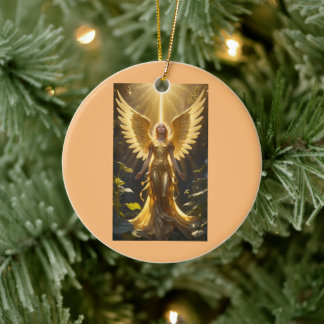 Ornamento De Cerâmica Ouro Angel Round Ornament