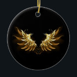 Ornamento De Cerâmica Ouro Angel Wings sobre fundo preto<br><div class="desc">Asas brilhantes e ouros anjos sobre fundo escuro. Asas de ouro.</div>