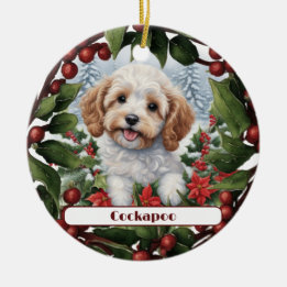 Ornamento De Cerâmica Ouro animado Cockapoo Puppy Natal