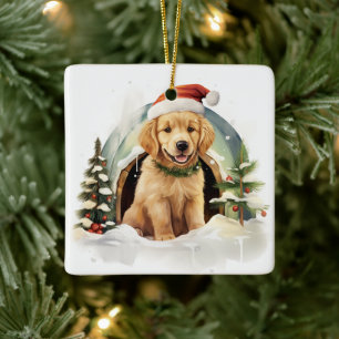 Ornamento De Cerâmica Ouro bonito de varejo Cão de Natal