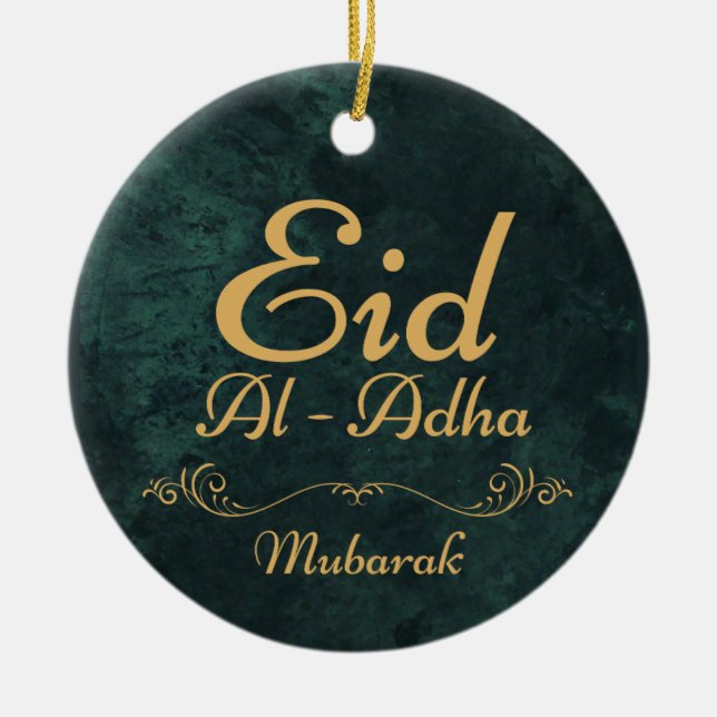 Ornamento De Cerâmica Ouro Calliografia Eid Al-Adha Mubarak 2025 (Frente)