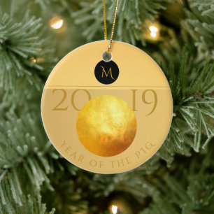 Ornamento De Cerâmica Ouro Chinês Pig Papercut 2019 Monograma O