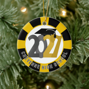 Ornamento De Cerâmica Ouro Cinza Turma de 2027 Foto Graduação