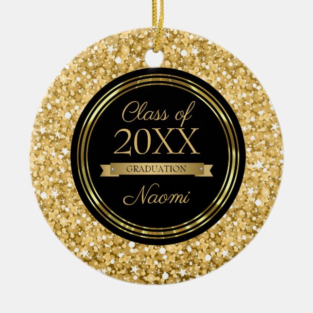 Ornamento De Cerâmica Ouro com brilho aleatório (Frente)