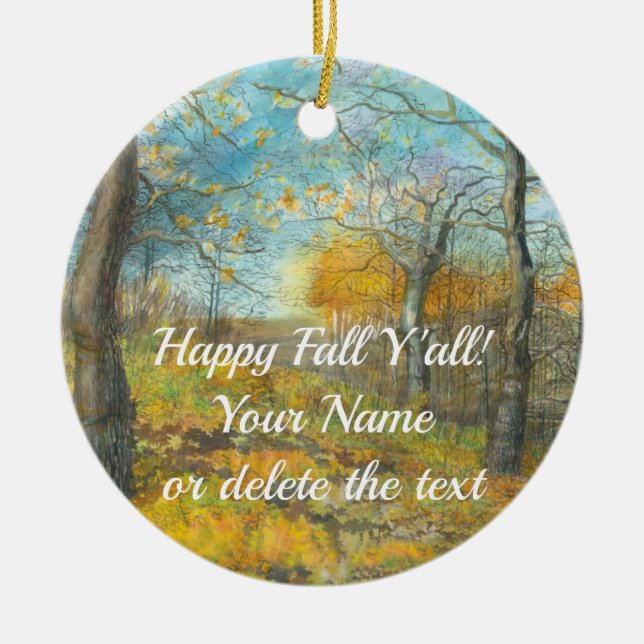 Ornamento De Cerâmica Ouro de outono numa aquarela de pintura de carvalh (Frente)