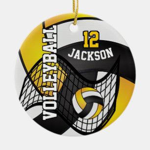 Ornamento De Cerâmica Ouro de Voleibol Amarelo, Branco e Preto 🏐