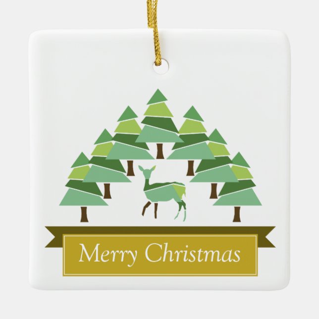 Ornamento De Cerâmica Ouro Deer Forest Feliz Natal Cerâmica Ornamen (Frente)