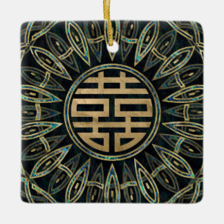 Ornamento De Cerâmica Ouro dobro Dourado e olmo do símbolo da felicidade