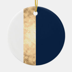 Ornamento De Cerâmica ouro elegante do falso, azul marinho, listras