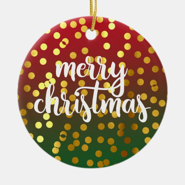 Ornamento De Cerâmica Ouro Feliz Bolinhas de Natal Cerâmica (Frente)