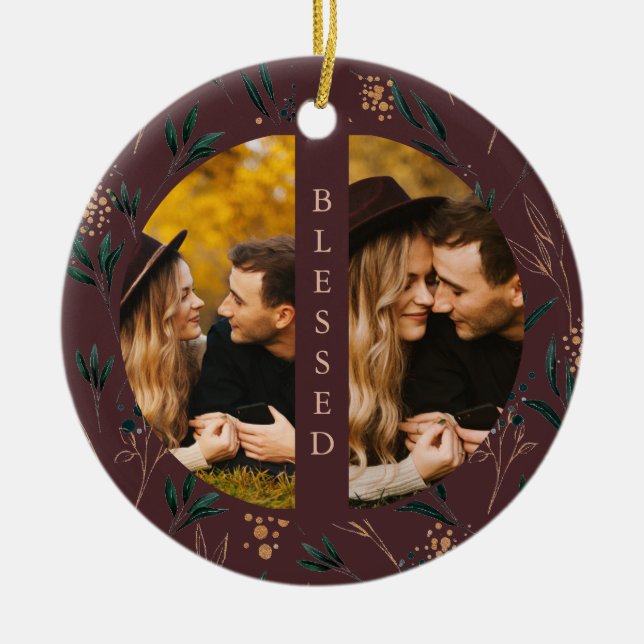 Ornamento De Cerâmica Ouro Greenerescente Abençoado Tipografia Foto EggP (Frente)