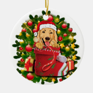 Ornamento De Cerâmica ouro labrador recuperando natal estocado