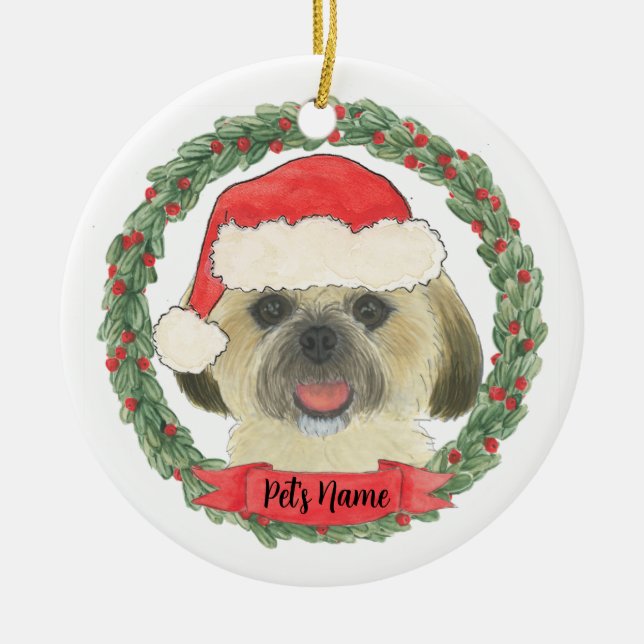 Ornamento De Cerâmica Ouro loiro personalizado Tan Shih Tzu (Frente)
