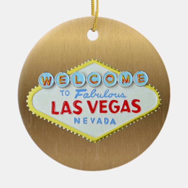 Ornamento De Cerâmica Ouro personalizado de Natal em Las Vegas (Frente)