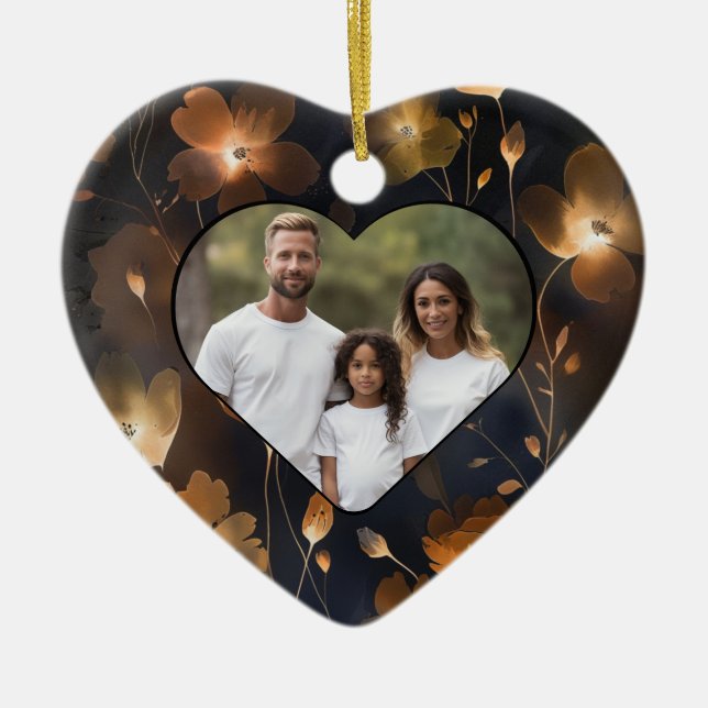 Ornamento De Cerâmica Ouro preto esmagador de cobre terra cotta floral (Frente)