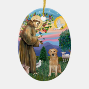 Ornamento De Cerâmica Ouro Retriever abençoado pelo Santo Francis