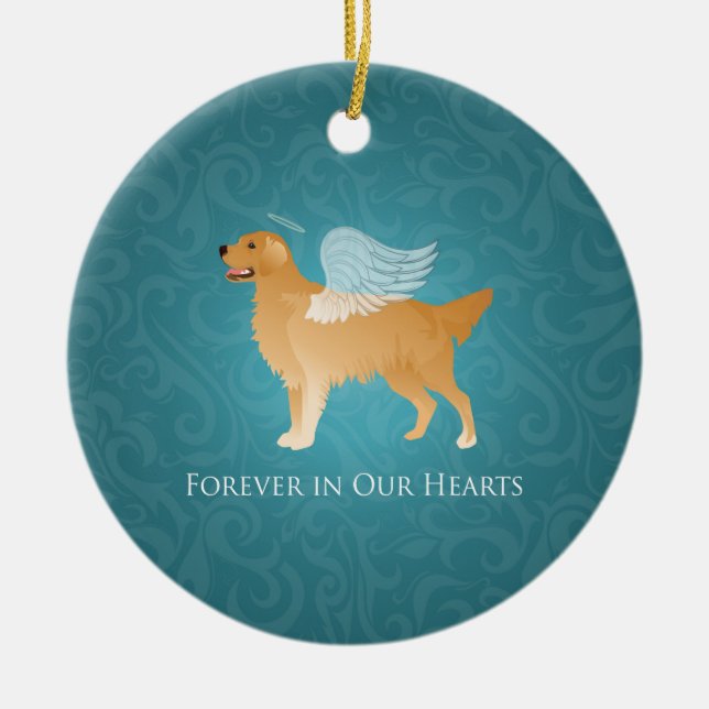Ornamento De Cerâmica Ouro Retriever Angel Dog - Memorial Pet (Frente)