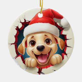 Ornamento De Cerâmica Ouro Retriever Dog 3D Breakthrough Ornament
